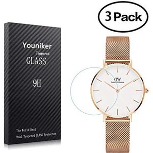 Youniker 3 Pack DW Horloge Screen Protector Gehard Glas Compatibel met Daniel Wellington Horloge Screen Protectors Folies Anti-Vingerafdruk Bubble Free (Case:28MM)