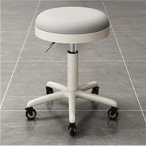 FXLUHAY Zadelstoel met wielen verstelbare rolkruk hydraulische spa salon kantoor winkel kruk ronde lederen draaibare werkkruk stoel (lichtgrijs)