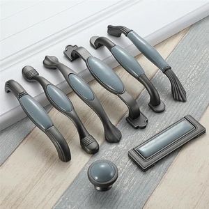 LIANKUOD Mediterrane blauwe keramische kast knoppen en handgrepen grijze kledingkast deur trekt Europese meubels handvat kast hardware 1 stuk (kleur: handgreep-1809-128LC)