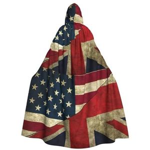 Bxzpzplj Usa Britse vlag dames heren volledige lengte carnaval cape met capuchon cosplay kostuums mantel, 185 cm