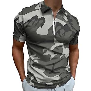 Grijs Camouflage Heren Polo Shirt Golf T-shirt met rits Korte mouw Casual Tee Spier Tops 2XS