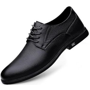 Geklede schoenen for heren Veterschoenen Effen kleur Ronde neus Derby schoenen PU-leer Antislip Lage bovenkant Antislip Blokhak Klassiek (Color : Black, Size : 42 EU)
