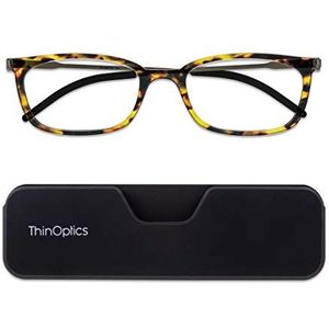 ThinOptics Connect Leesbril - Inclusief Magentic Telefoonhoesje - Unisex Heren Dames - Ultradun, Compact en Lichtgewicht Rechthoekige Bril (Schildpad, 3.00)