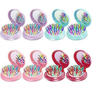 ONLYFU - Ronde Opvouwbare Zakhaarborstel - Mini Draagbare Haarborstel met Spiegel - 8 Stuks