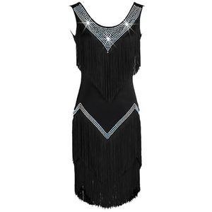 Zwart,L,FZHQNZJF Latijnse dansjurk voor vrouwen Mouwloos Salsa tango Danskleding Verfijnd Cha cha Prestatie Dansen Uitrusten V-hals danskleding voor Rumba Samba