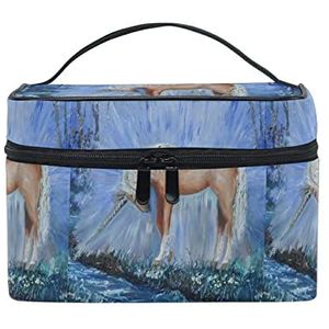 Leuke kunst eenhoorn paard dier make-up tas voor vrouwen cosmetische tassen toilettas trein koffer