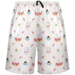 LI ZHI XIN Herenpyjamabroek, korte pyjamabroek, zomer casual shorts, elastische taille met trekkoord, rechte losse pasvorm met 2 zakken, S-XXL konijn vliegtuig kat cartoon patroon, Meerkleurig, S