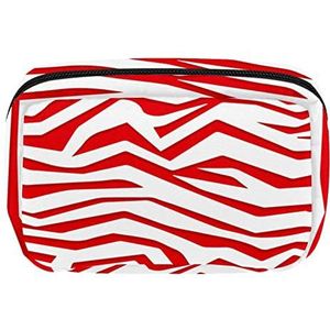 Rode en Witte Zebra Print Achtergrond Cosmetische Rits Pouch Make-up Tas Reizen Waterdichte Toilettassen voor Vrouwen, Meerkleurig, 17.5x7x10.5cm/6.9x4.1x2.8in