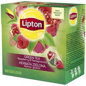 Lipton Groene thee - framboos en granaatappel - nieuwe en unieke smaak - 20 premium piramide theezakjes in één doos [pak van 3]