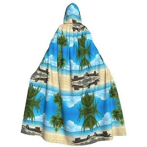 DEXNEL Hawaiiaans strand met palmbomen 150 cm capuchon cape unisex Halloween mantel voor duivel heks tovenaar Halloween cosplay dress up