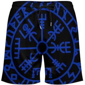 Nieuwe Viking Vegvisir Rune Shorts, Unisex 3D Gedrukte Modieuze Harajuku Zomer Strand Casual Sport Shorts, Nordic IJsland Straatfeest Paar Kostuums (Color : Blue, Size : S)