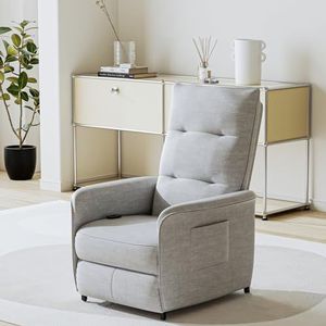 [en.casa] Elektrische fauteuil relaxfauteuil met ligfunctie gestoffeerde fauteuil verstelbaar tv fauteuil Savukoski 102x58x81cm lichtgrijs
