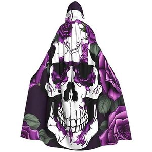 SSIMOO Paarse roos skelet volwassen partij decoratieve cape,Volwassen Halloween Hooded Cloak,Cosplay Kostuum Cape
