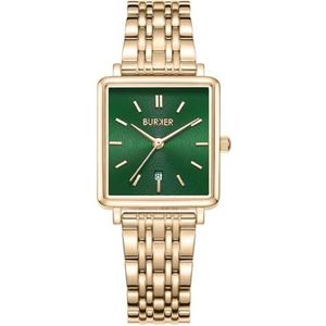 Burker Watches Daisy - Dames Horloge Goud Groen 28mm - Analoog Quartz Dames Polshorloge Vierkant Waterdicht 3 ATM met RVS horlogeband