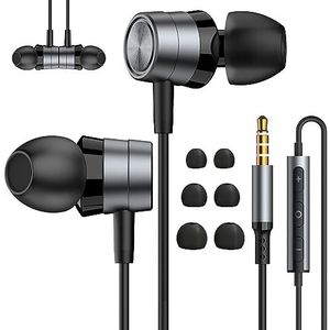 Geluidsisolerende in-ear hoofdtelefoon met microfoon, bedrade 3,5 mm jack-oordopjes met volumeregeling Compatibel met Samsung, Android, MP3, de meeste 3,5 mm audioapparaten
