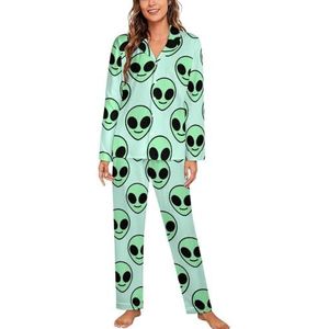 Lachende Alien pyjama met lange mouwen voor vrouwen, klassieke nachtkleding, nachtkleding, zachte pyjamasets