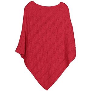 styleBREAKER gebreide poncho met vlechtpatroon, ronde hals gebreide poncho, grof gebreid, dames 08010040, Kleur:Rood