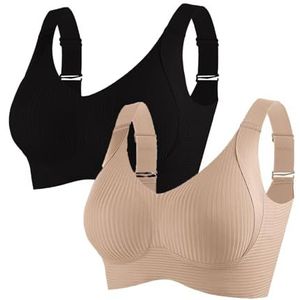 Geribbelde push-up bh voor dames, verstelbaar, volledige dekking, ademende ondersteuning(2pcs Black+skin Color,3X-Large)