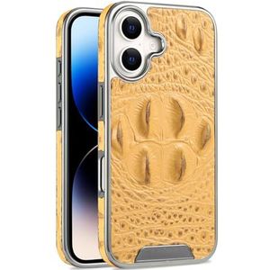 HAMEXLN Echt lederen hoesje voor iPhone 16 Pro Max/16 Pro/16 Plus/16, met 3D krokodilpatroon telefoonhoesje, gegalvaniseerd zakelijk schokbestendige hoes, geel, 16