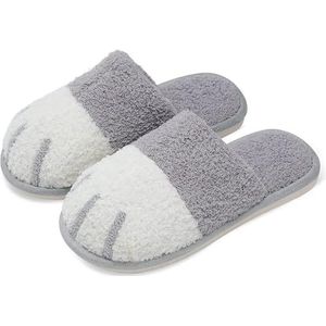 CupitiDU Kattenvoeten pantoffels, kattenpootpantoffels, zachte pluche kattenpoothuispantoffels, Indoor Outdoor traagschuim huispantoffels, antislip zacht traagschuim, Kerstmis wintercadeau, Grijs,