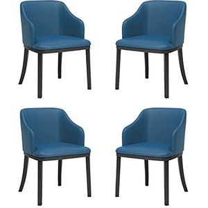 GEIRONV Eetkamerstoelen Set van 4, Moderne Lederen Zachte Zitting Hoge Back Gewatteerde Woonkamer Fauteuil Black Metal Benen Lounge Side Chair Eetstoelen (Color : Blue)