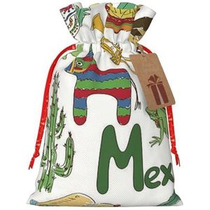 Kerst Drawstrings Gift Bags Mexico Chili Piramide Nachos Cactus Muziek Print Kerst Jute Zakken Herbruikbare Gift Zakken Xmas Present Zakken Voor Kerst Thanksgiving Party