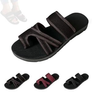 YOMACY Brahusd Ademende Mesh Slide Sandalen Voor Vrouwen, 2024 Hollow Mesh Slide Sandalen, Antislip Ademende Platte Loop Teen Schoenen Brede Voeten Boog Ondersteuning, Teen Loop Sandalen Voor Vrouwen,