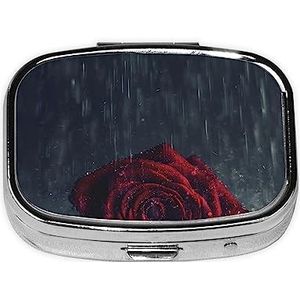 Red Rose Pill Box 2 Compartiment Geneeskunde Pil Case Draagbare Metalen Geneeskunde Organizer voor Pocket of Portemonnee Decoratieve Pil Doos Uniek Gift