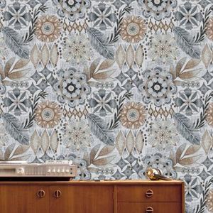 Behang Grijs Bruin Bladeren Peel en Stick Zelfklevend Behang voor Woonkamer Badkamer Slaapkamer Art Deco Muur Papier Keuken Wallpapers Verwijderbaar 40X120cm/1 rol