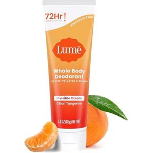 Lume Deodorant voor het hele lichaam, onzichtbare crèmetube, 72 uur geurcontrole, aluminiumvrij, bakpoedervrij, huidvriendelijk, 85 g (schone mandarijn)