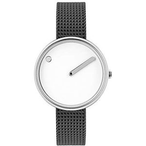 Picto Unisex Quartz horloge, 30mm roestvrij stalen kast met grijs stalen gaas armband en witte wijzerplaat