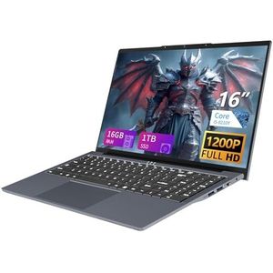 Laptop 16 Pulgadas, Core i5-8210Y processor, Win 11 Pro laptop 16 GB RAM 1 TB SSD, toetsenbord met achtergrondverlichting, 1920 x 1080 IPS FHD scherm (Mini-HDMI + USB 3.0 + Type-C+Webcan + WIFI5)