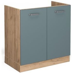 Vicco Wastafelonderkast, keukenkast, R-Line Solid eiken blauw grijs 80 cm modern