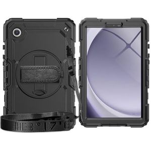 Compatibel met Samsung Galaxy Tab A9 8,7 inch 2023 model (SM-X110/SM-X115) Zware schokbestendige TPU-hoes, beschermhoes W schermbeschermer 380 draaibare standaard + handriem + schouderriem Tablet hoes