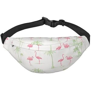 Heuptasje voor mannen en vrouwen, roze bloemenmuur, bedrukt crossbody heuptas, grote crossbody borsttas voor sport, hardlopen, reizen, Roze Flamingo's, Eén maat