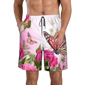 PHTZEZFC Vlinder kussen bloemen print heren strandshorts zomer vakantie strand shorts casual lichtgewicht trekkoord, Wit, S