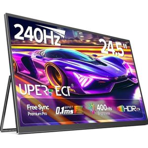 UPERFECT Draagbare Monitor 240Hz 24,5 inch Draagbaar Scherm met een Standaard 100% sRGB 1080P FHD 1200:1 Ultradun - Oogbescherming - Gaming Monitor voor Laptop/PC/Gameconsoles
