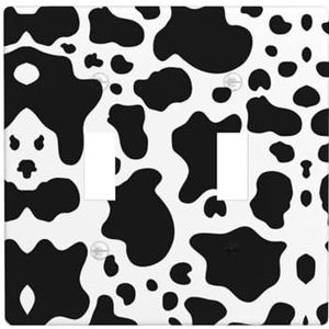 ZhaoYuGoods Zwart-witte koe Print Muurplaat, Dubbele Toggle Lichtschakelaar Outlet Cover 2-Gang 11,4 cm x 11,4 cm, PC Decoratieve Voorplaat voor Thuis & Kantoor