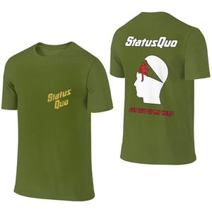 Sta-Tus Logo Qu-o Heren Katoenen T-shirt Korte Mouw Ronde Hals T-shirt voor Heren Zachte Zwarte T-shirts Basic Casual Fans Gift Tops, Mos Groen, L