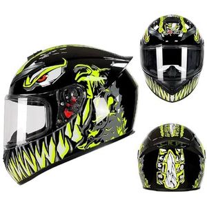 Motorhelmen Race Motocrosshelmen, DOT-goedgekeurd, for bromfietsen Cruisers Scooters (maat medium)(Green Venom,Medium)