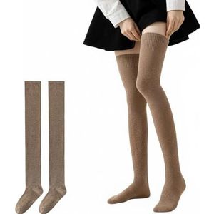 Hueborne gebreide overknee sokken for dames: dikke, warme overknee sokken, 76 cm hoge elastische laarzensokken, opvouwbare slouchy sokken.(Khaki)