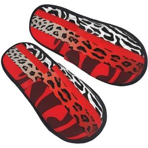 BONDIJ Rode luipaard en zebra dierenprint pantoffels zachte pluche huispantoffels warme instappers gezellige indoor outdoor slippers voor vrouwen, Zwart, one size