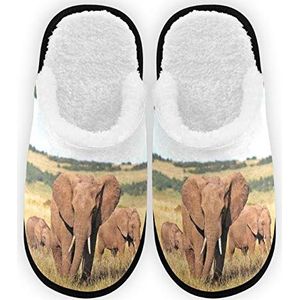 Heren Dames Slippers Afrikaanse Olifant Familie Pluche Voering Comfort Warm Koraal Fleece Vrouwen Huis Schoenen voor Indoor Outdoor Spa