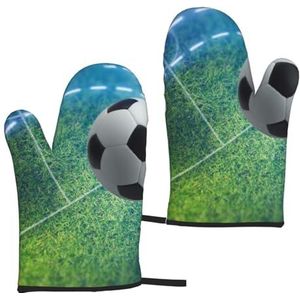 Voetbal sport bal bedrukt, ovenwanten anti-slip kookhandschoenen,Hittebestendige bakwanten per paar