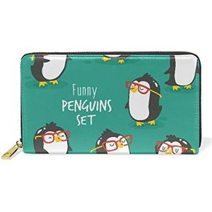 Grappige groene pinguïn portemonnee echt lederen portemonnee creditcardhouder voor vrouwen telefoon meisje