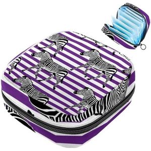 Zebra paarse strepen maandverband opbergtas, grote menstruatiecup zakje met rits, menstruatie pads tas winkel inlegkruisjes tampons voor meisjes vrouwen