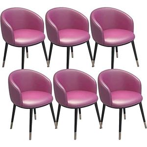 GEIRONV Moderne eetkamerstoelen set van 6, for woonkamer, receptie, bureaustoelen, PU-leer, rugleuning, metalen poten, keukenstoelen Eetstoelen (Color : Rose, Size : 42x42x75cm)