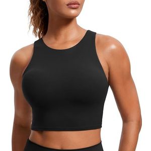 CRZ YOGA Dames Butterluxe Racerback Sport BH Gepolstert Ohne Bügel Crop Tops Longline Yoga Tank Top Fitness Sport BH zwart XS
