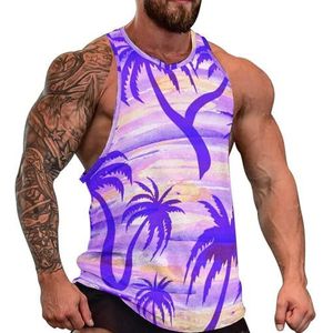 Zomer Strand Paars Zonsondergang Mannen Tank Top Grafische Mouwloze Bodybuilding Tees Casual Strand T-Shirt Grappige Gym Spier