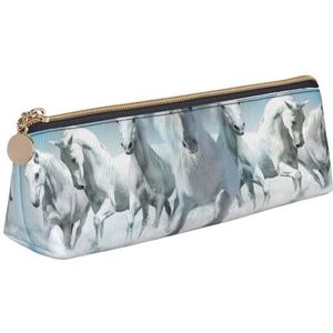 KemEng Seven Horses Running Pencil Pouch Driehoek Pen Case Draagbare Lederen Potlood Tas met Rits Cosmetische Pouch Bag, zoals afgebeeld, Eén maat, Tas Organizer